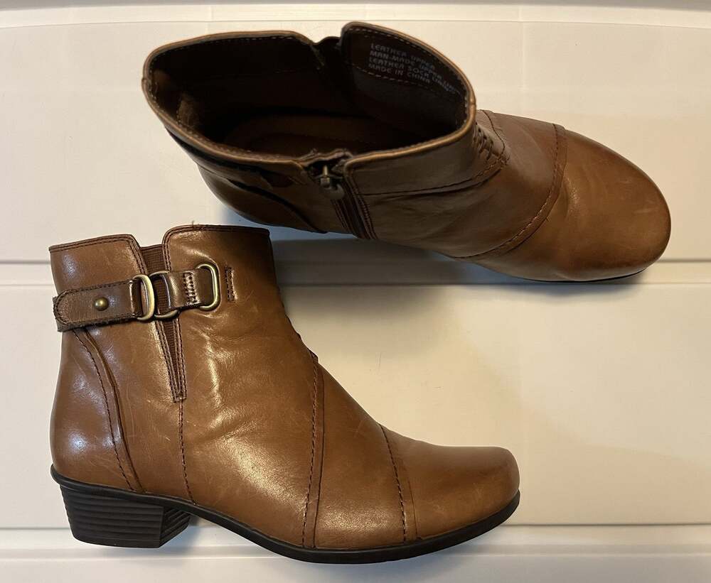 Earth Atlas Almond Women’s Size 7 Brown Leather Side Zip Casual Ankle Booties
